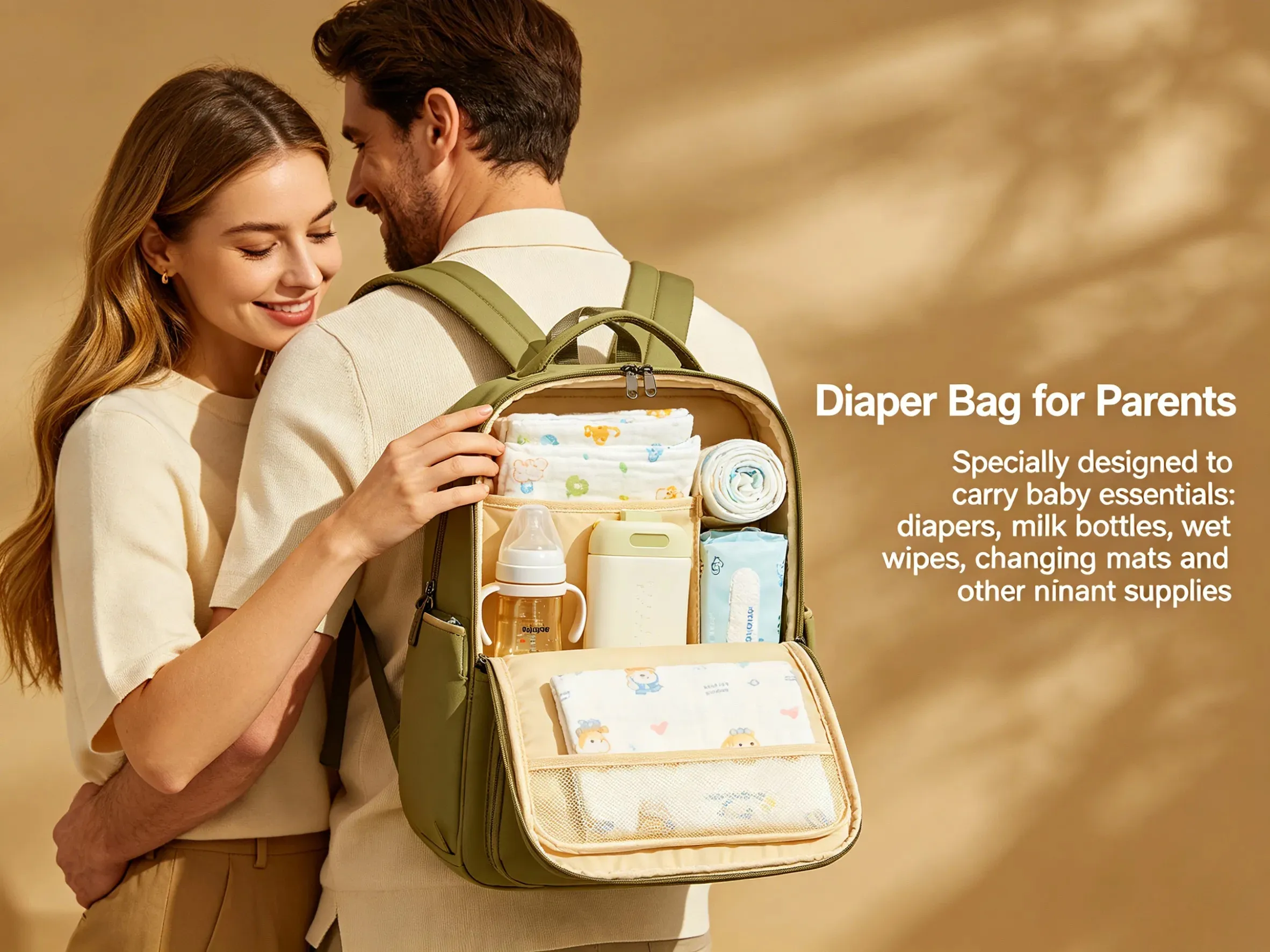 Modern diaper bag with insulated pockets for baby bottles